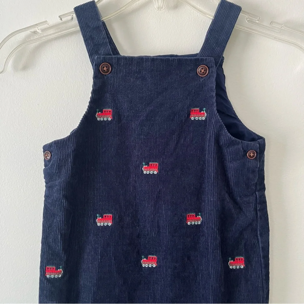 Boys Janie & Jack Corduroy Overalls 12-18m Blue Embroidered Trains